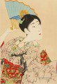 Mujeres muy hermosas Shin Bijin una mujer japonesa sosteniendo un abanico japonés Toyohara Chikanobu